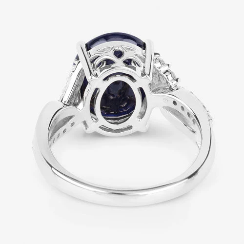 6.54 Carat Genuine Blue Sapphire and White Diamond 14K White Gold Ring - Image 7