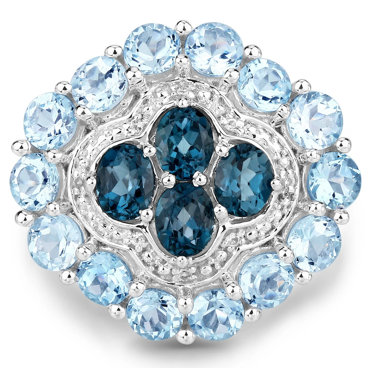 6.54 Carat Genuine London Blue Topaz, Blue Topaz and White Topaz .925 Sterling Silver Ring - Image 3