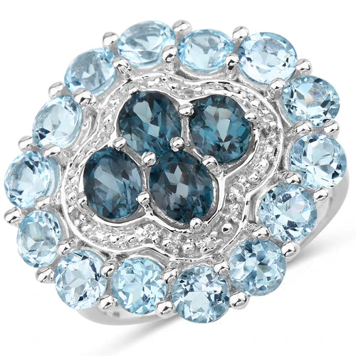 6.54 Carat Genuine London Blue Topaz, Blue Topaz and White Topaz .925 Sterling Silver Ring - Image 4