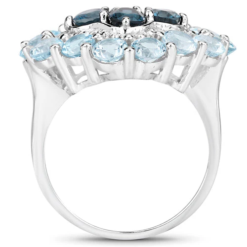 6.54 Carat Genuine London Blue Topaz, Blue Topaz and White Topaz .925 Sterling Silver Ring - Image 5
