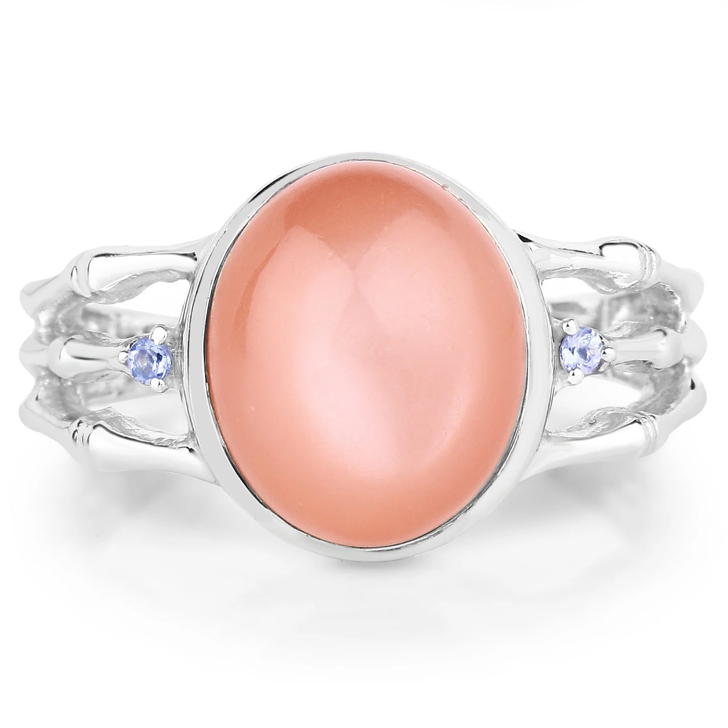 6.54 Carat Genuine Peach Moonstone and Tanzanite .925 Sterling Silver Ring - Image 3