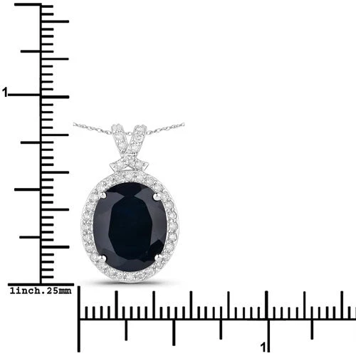 6.58 Carat Genuine Blue Sapphire and White Diamond 14K White Gold Pendant - Image 3