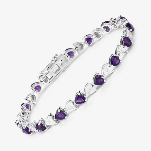 6.59 Carat Genuine Amethyst and White Diamond .925 Sterling Silver Bracelet - Image 10