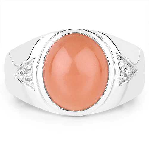 6.59 Carat Genuine Peach Moonstone and White Topaz .925 Sterling Silver Ring - Image 6
