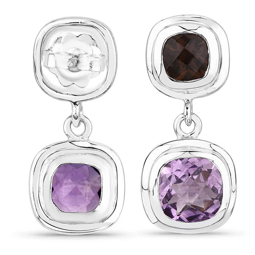 6.60 Carat Genuine Amethyst and Smoky Quartz .925 Sterling Silver Earrings - Image 6