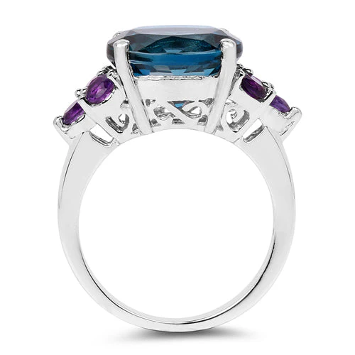 6.60 Carat Genuine London Blue Topaz & Amethyst .925 Sterling Silver Ring - Image 5