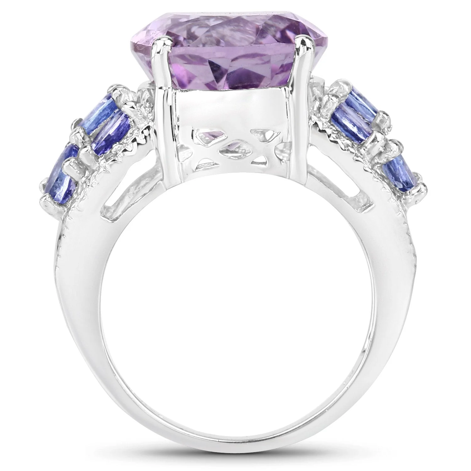 6.62 Carat Genuine Amethyst, Tanzanite and White Topaz .925 Sterling Silver Ring - Image 2