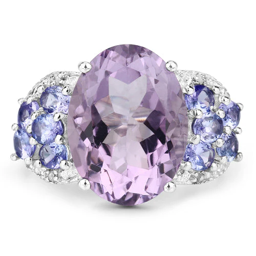 6.62 Carat Genuine Amethyst, Tanzanite and White Topaz .925 Sterling Silver Ring - Image 6