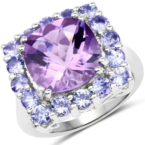 6.63 Carat Genuine Amethyst and Tanzanite .925 Sterling Silver Ring - Image 4