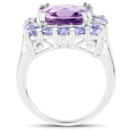 6.63 Carat Genuine Amethyst and Tanzanite .925 Sterling Silver Ring - Image 5