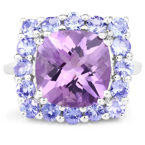 6.63 Carat Genuine Amethyst and Tanzanite .925 Sterling Silver Ring - Image 6