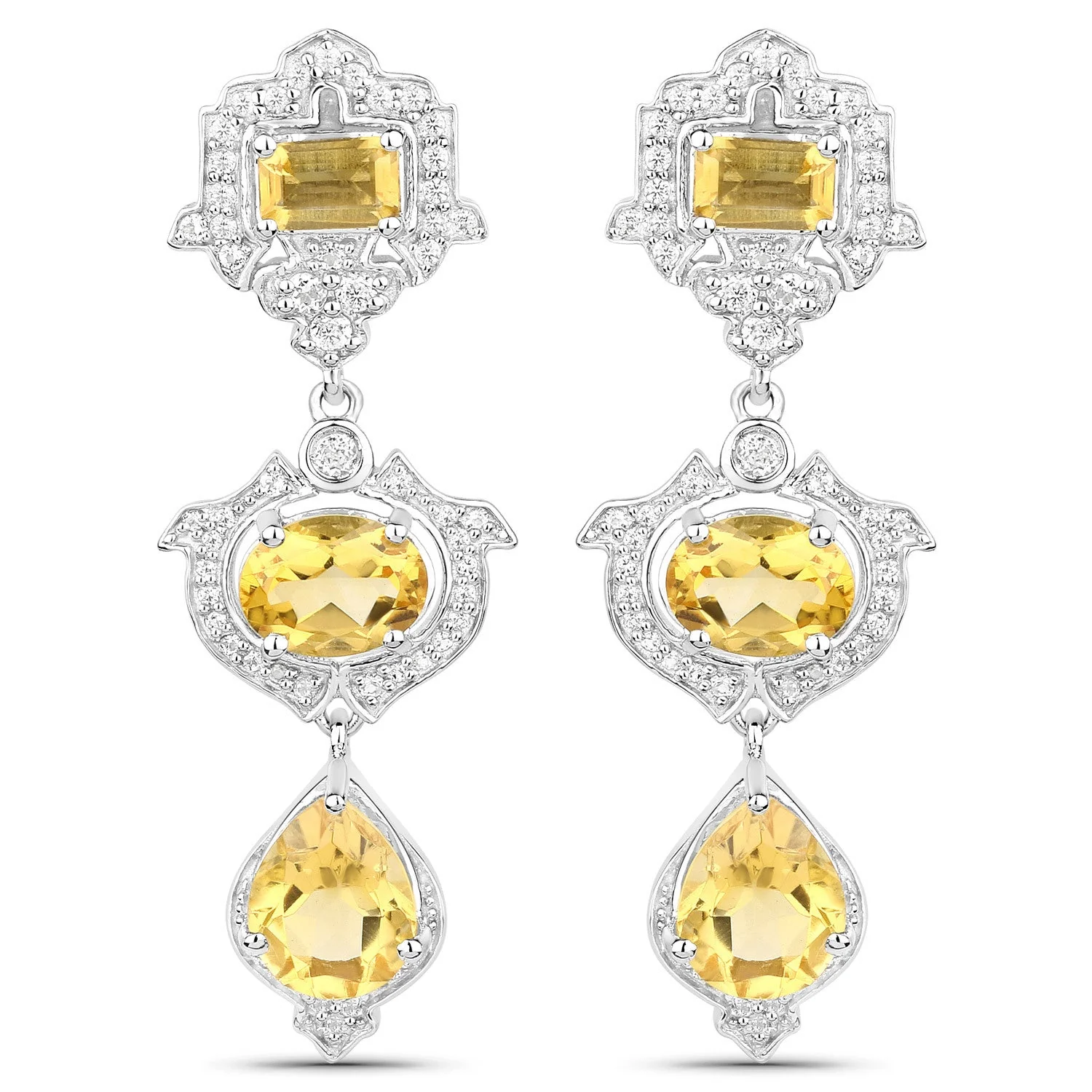 6.63 Carat Genuine Citrine and White Topaz .925 Sterling Silver Earrings