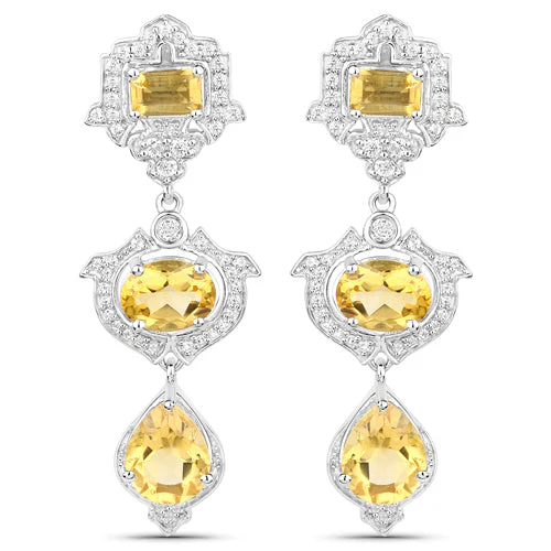 6.63 Carat Genuine Citrine and White Topaz .925 Sterling Silver Earrings - Image 2