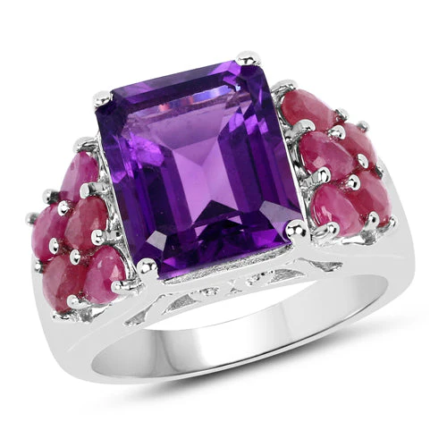 6.65 Carat Genuine Amethyst and Ruby .925 Sterling Silver Ring - Image 2