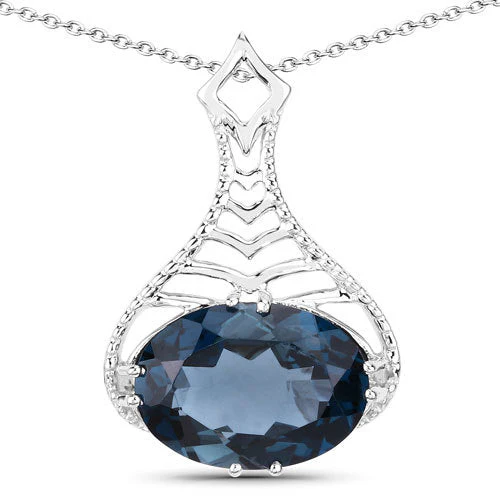 6.65 Carat Genuine London Blue Topaz .925 Sterling Silver Pendant