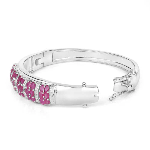 6.65 Carat Genuine Ruby and White Topaz .925 Sterling Silver Bracelet - Image 3