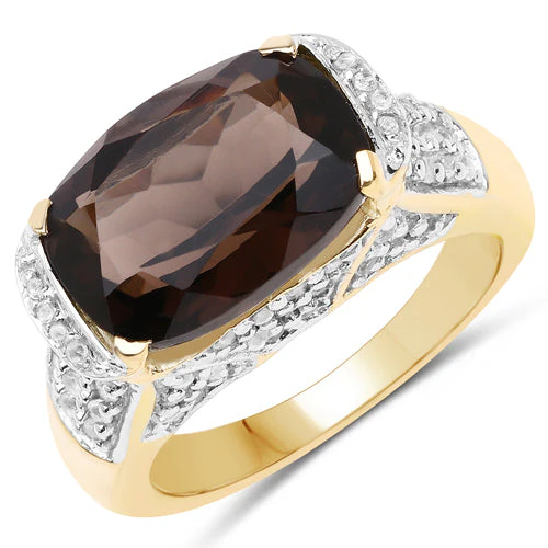 6.65 Carat Genuine Smoky Quartz and White Topaz .925 Sterling Silver Ring - Image 4