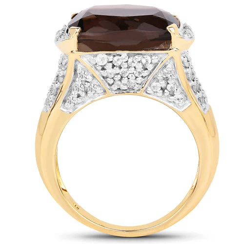 6.65 Carat Genuine Smoky Quartz and White Topaz .925 Sterling Silver Ring - Image 5