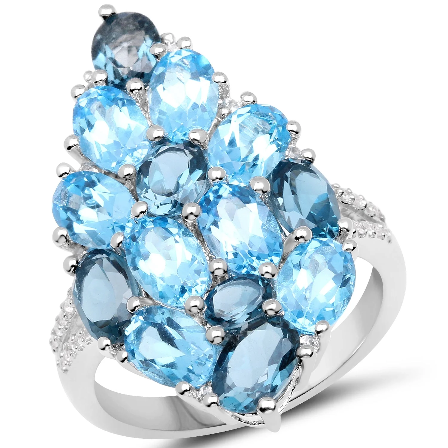 6.69 Carat Genuine Swiss Blue Topaz, London Blue Topaz and White Zircon .925 Sterling Silver Ring - Image 2