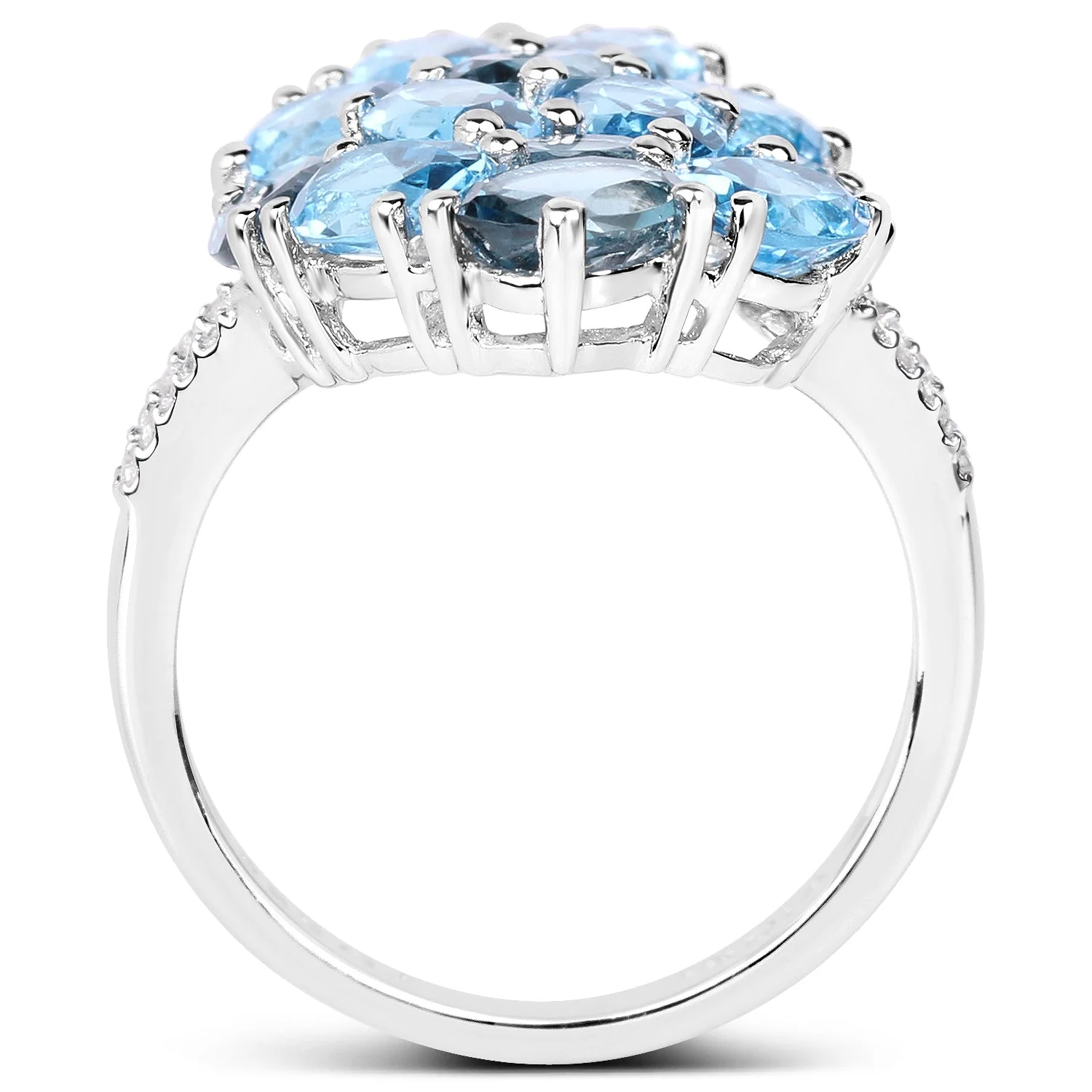 6.69 Carat Genuine Swiss Blue Topaz, London Blue Topaz and White Zircon .925 Sterling Silver Ring - Image 3
