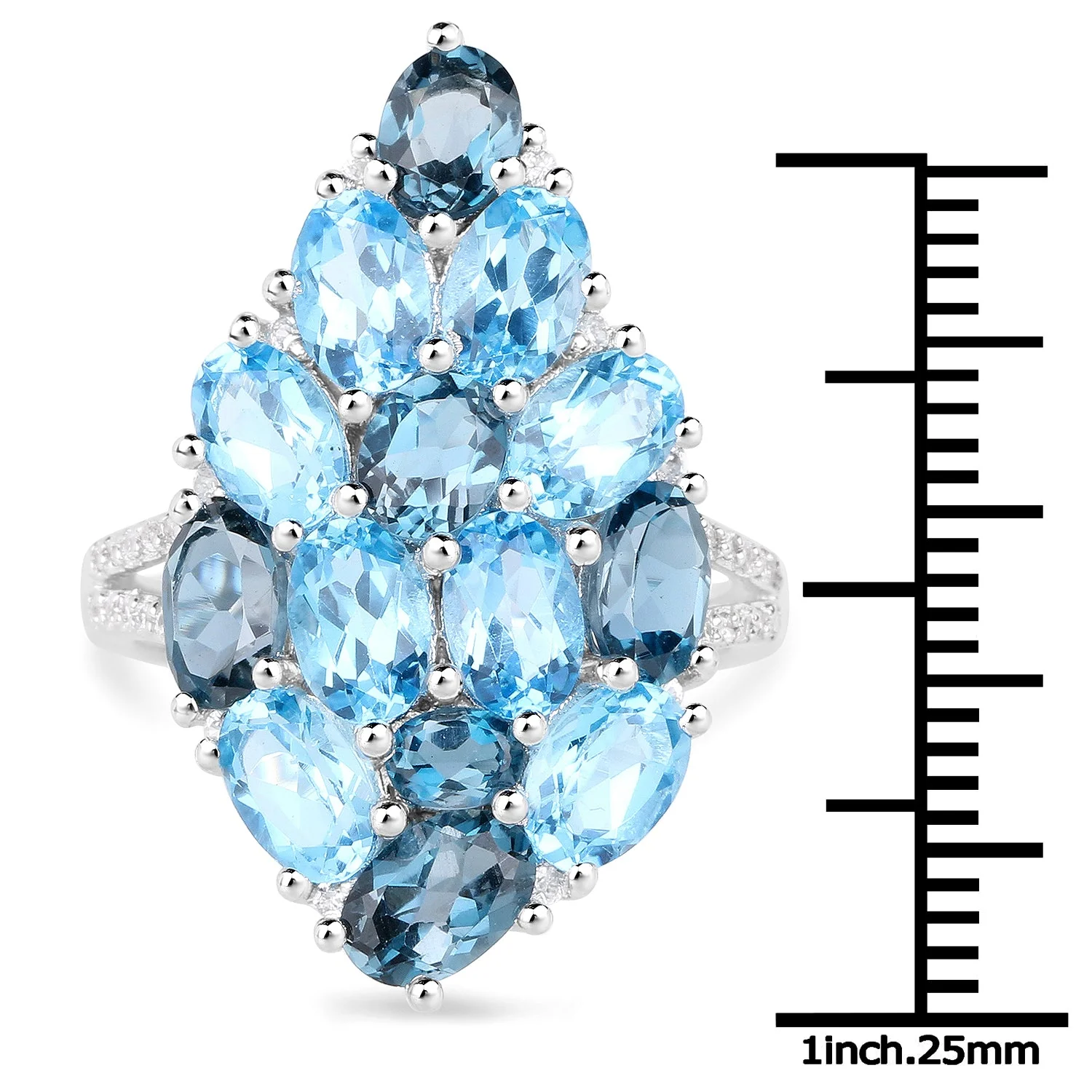 6.69 Carat Genuine Swiss Blue Topaz, London Blue Topaz and White Zircon .925 Sterling Silver Ring - Image 4
