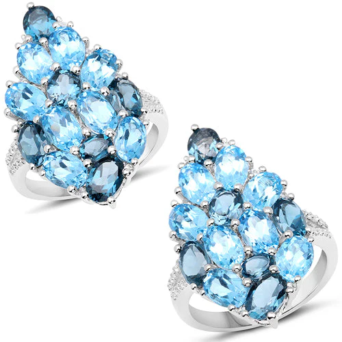 6.69 Carat Genuine Swiss Blue Topaz, London Blue Topaz and White Zircon .925 Sterling Silver Ring - Image 5