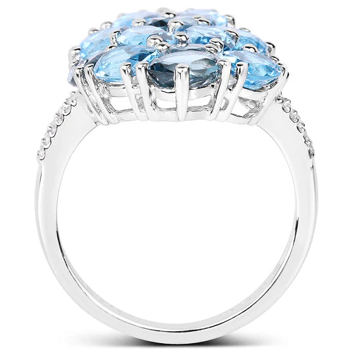 6.69 Carat Genuine Swiss Blue Topaz, London Blue Topaz and White Zircon .925 Sterling Silver Ring - Image 7