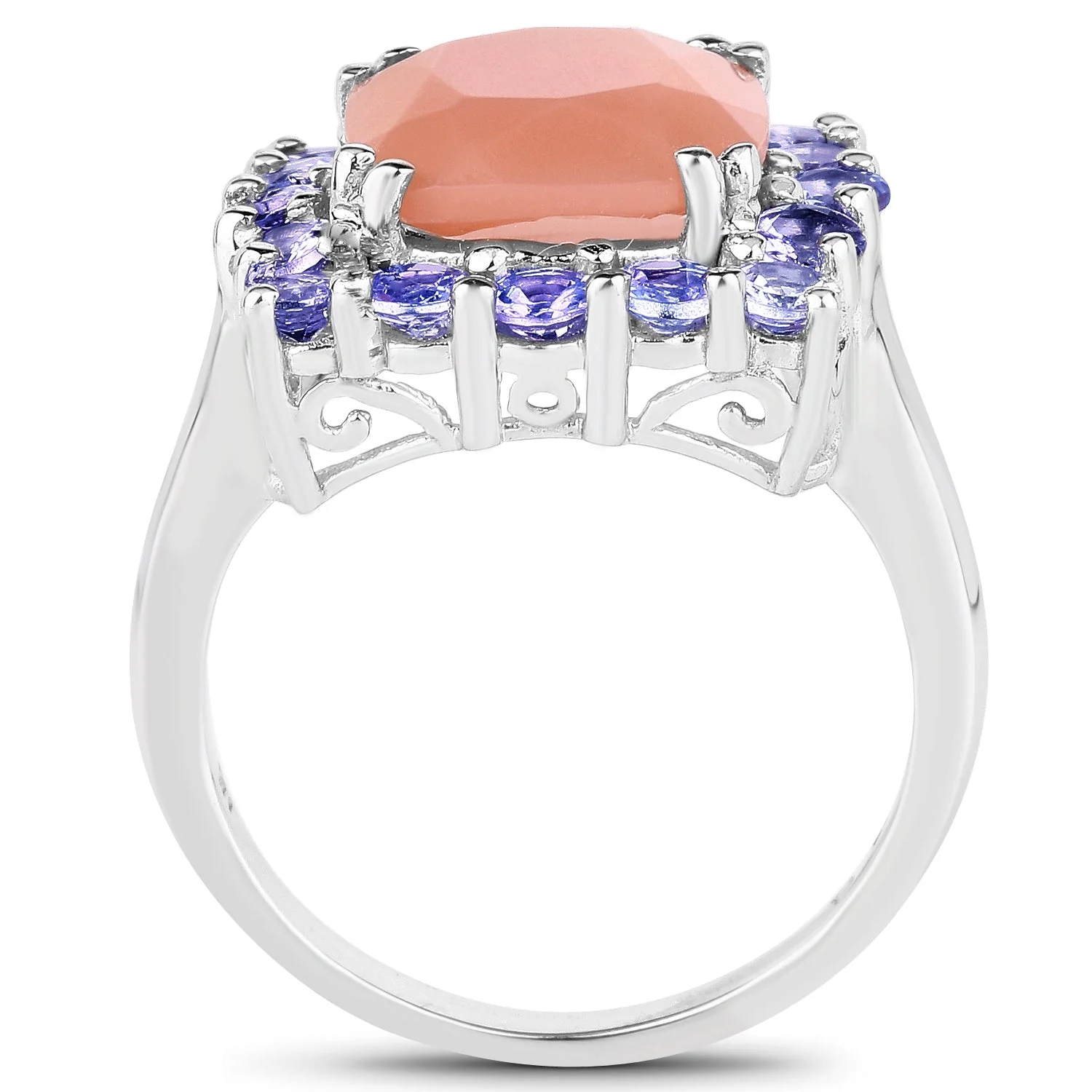 6.70 Carat Genuine Peach Moonstone and Tanzanite .925 Sterling Silver Ring - Image 2