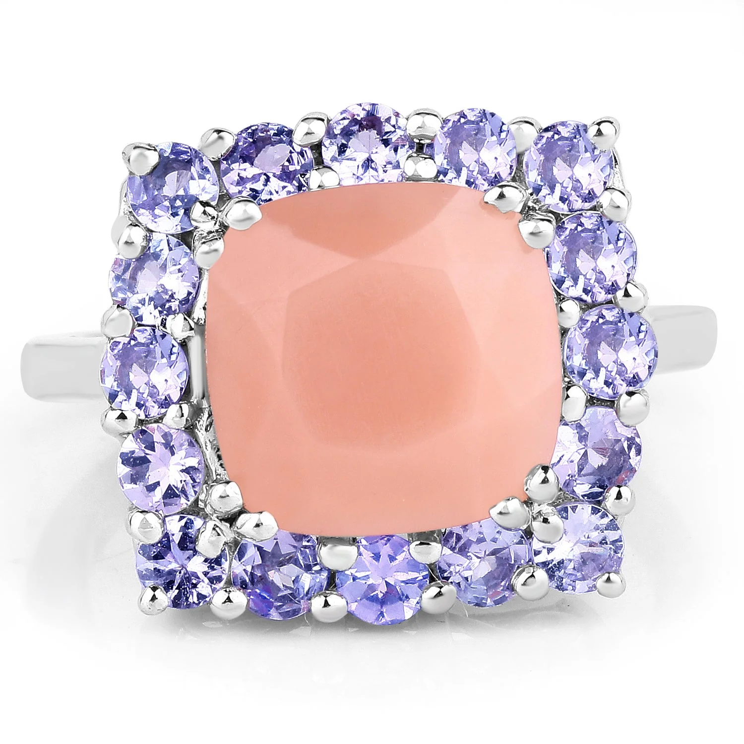 6.70 Carat Genuine Peach Moonstone and Tanzanite .925 Sterling Silver Ring - Image 3