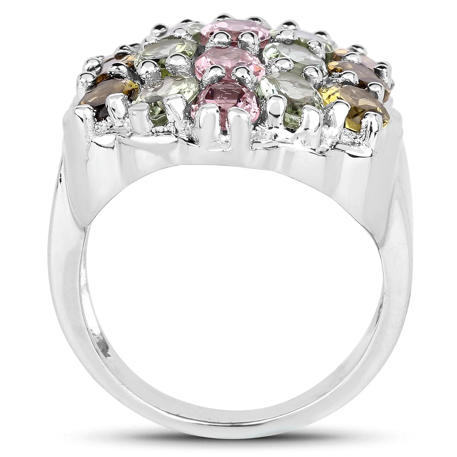 6.74 Carat Genuine Brown Tourmaline, Pink Tourmaline & Green Tourmaline .925 Sterling Silver Ring - Image 2