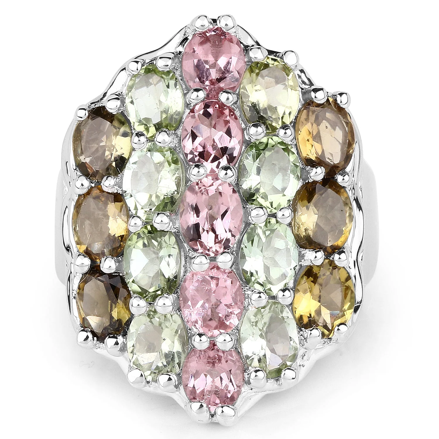 6.74 Carat Genuine Brown Tourmaline, Pink Tourmaline & Green Tourmaline .925 Sterling Silver Ring - Image 3