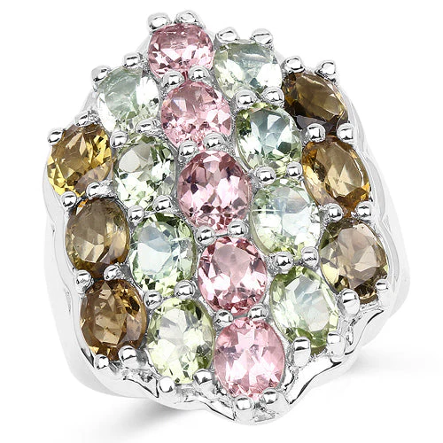 6.74 Carat Genuine Brown Tourmaline, Pink Tourmaline & Green Tourmaline .925 Sterling Silver Ring - Image 4