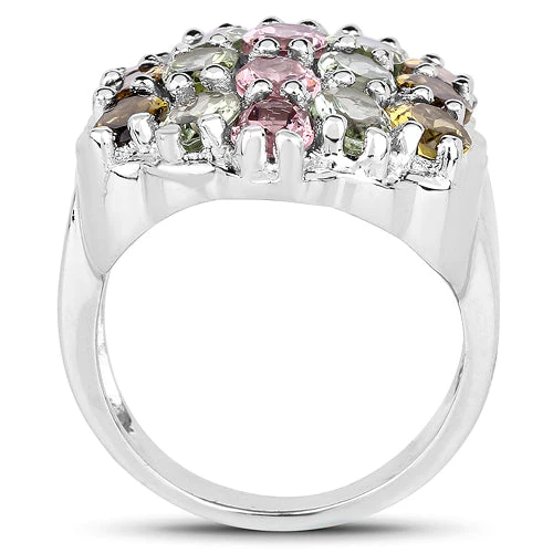 6.74 Carat Genuine Brown Tourmaline, Pink Tourmaline & Green Tourmaline .925 Sterling Silver Ring - Image 5