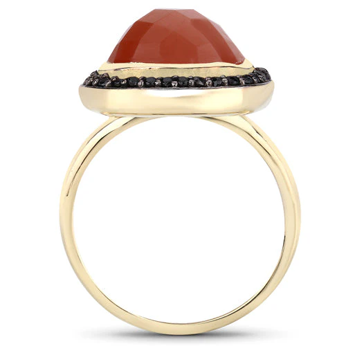 6.74 Carat Genuine Peach Moonstone and Black Spinel .925 Sterling Silver Ring - Image 5