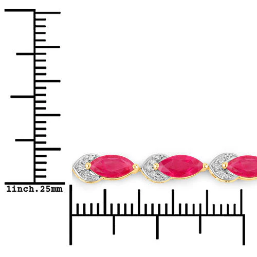 6.79 Carat Genuine Ruby and White Diamond 14K Yellow Gold Bracelet - Image 3