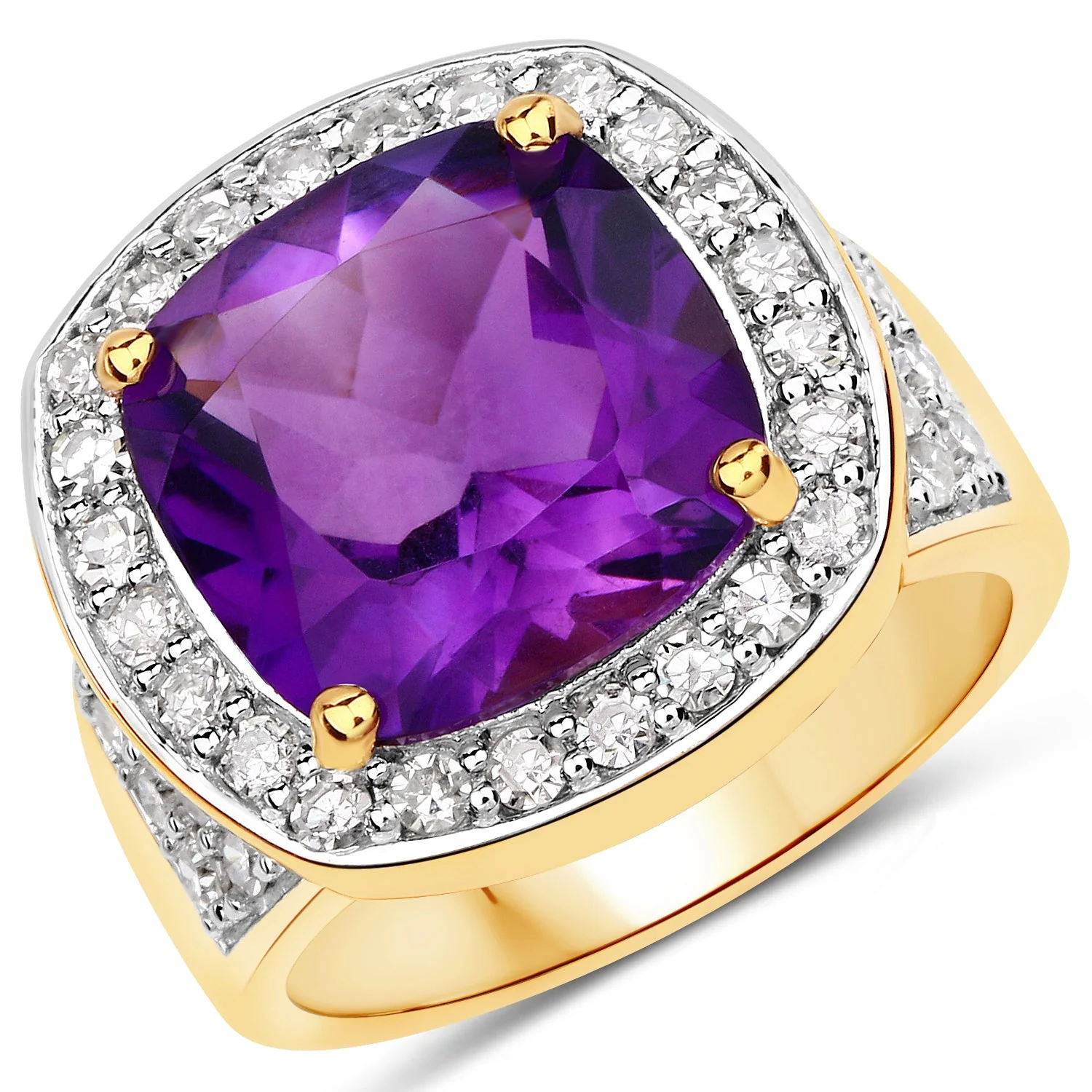 6.80 Carat Genuine Amethyst and White Diamond .925 Sterling Silver Ring - Image 2