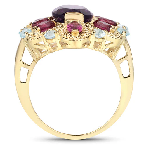 6.80 Carat Genuine Amethyst, Rhodolite and Blue Topaz .925 Sterling Silver Ring - Image 5