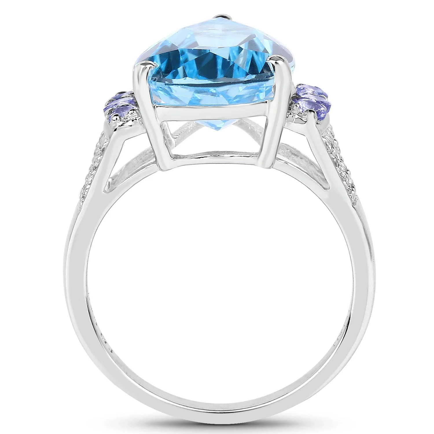 6.86 Carat Genuine Swiss Blue Topaz, Tanzanite & White Topaz .925 Sterling Silver Ring - Image 2