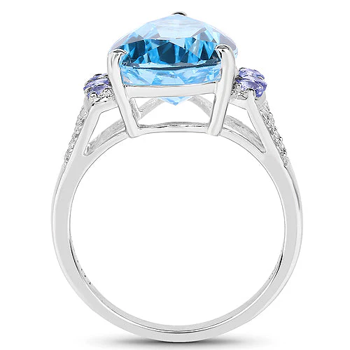 6.86 Carat Genuine Swiss Blue Topaz, Tanzanite & White Topaz .925 Sterling Silver Ring - Image 5