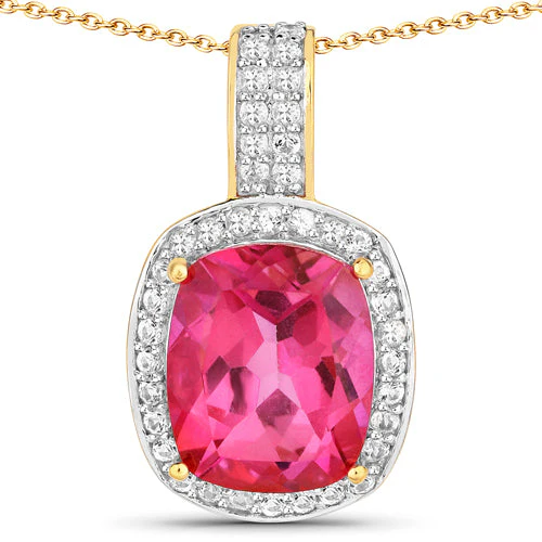 6.87 Carat Genuine Pink Topaz and White Topaz .925 Sterling Silver Pendant - Image 2