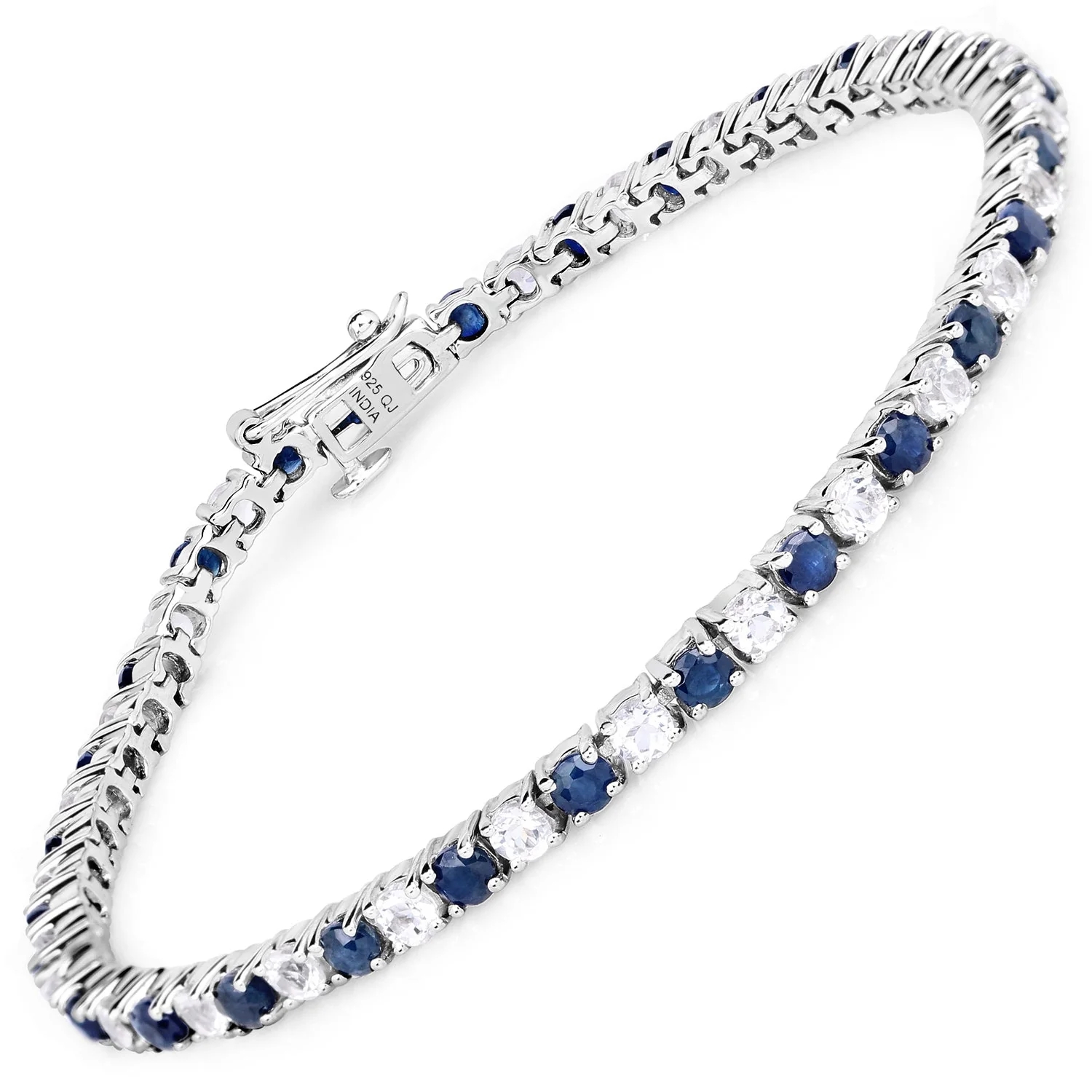 6.87 ct. t.w. Blue Sapphire and White Topaz Bracelet in Sterling Silver - Image 4