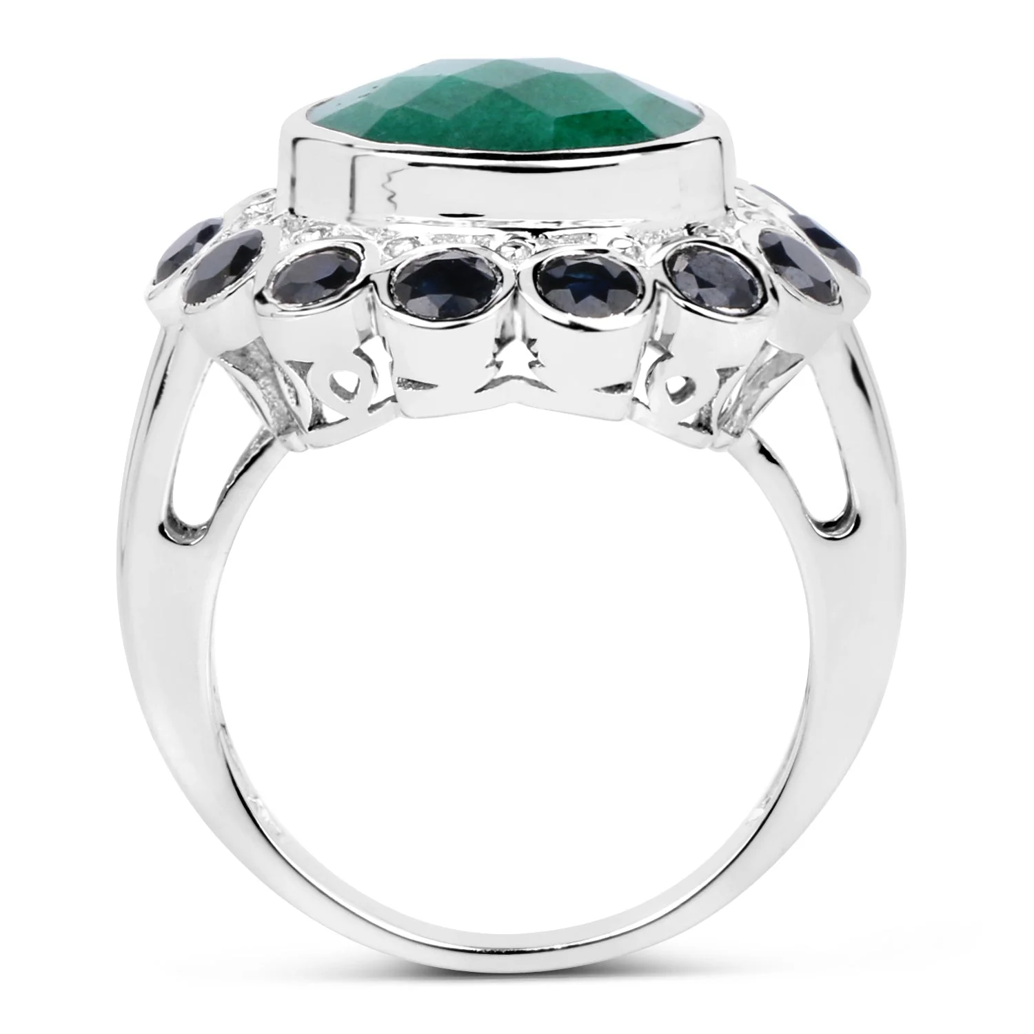 6.88 Carat Dyed Emerald & Blue Sapphire .925 Sterling Silver Ring - Image 2