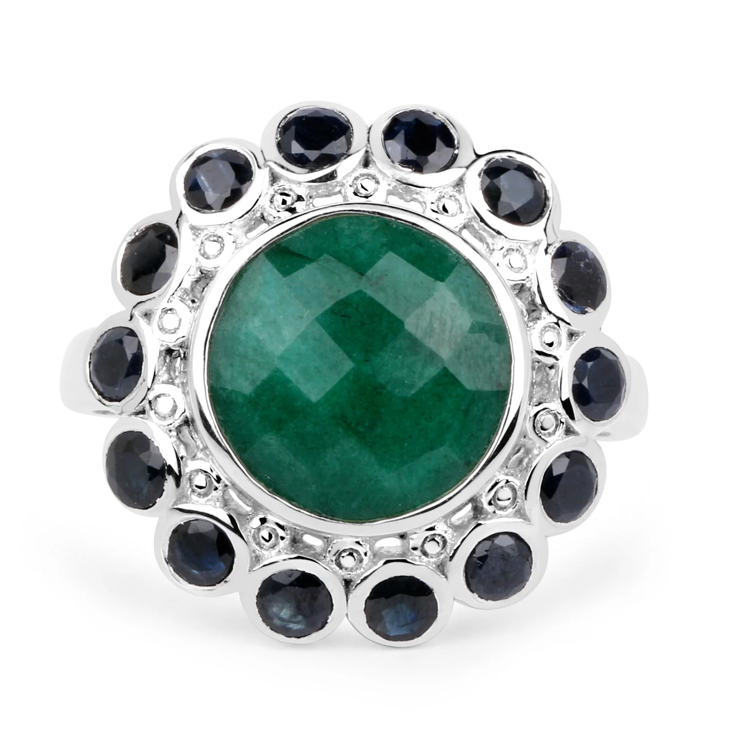 6.88 Carat Dyed Emerald & Blue Sapphire .925 Sterling Silver Ring - Image 3