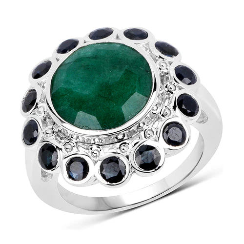 6.88 Carat Dyed Emerald & Blue Sapphire .925 Sterling Silver Ring - Image 4