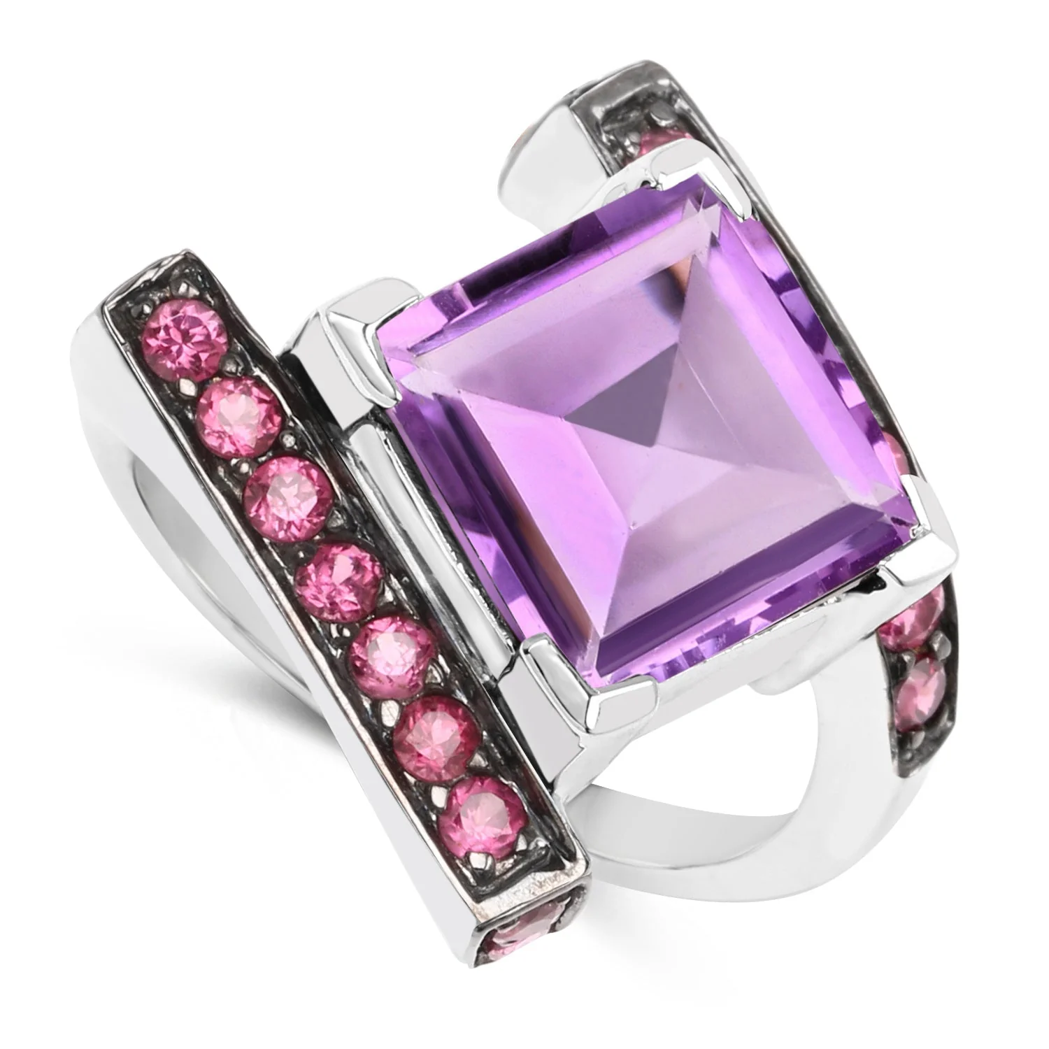 6.90 Carat Genuine Amethyst and Rhodolite .925 Sterling Silver Ring - Image 2