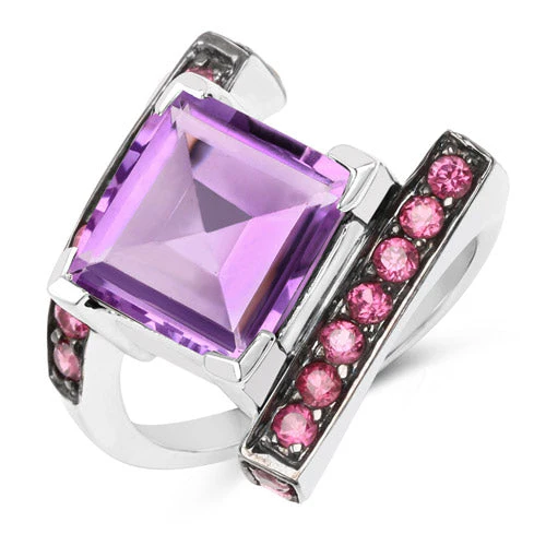 6.90 Carat Genuine Amethyst and Rhodolite .925 Sterling Silver Ring - Image 5