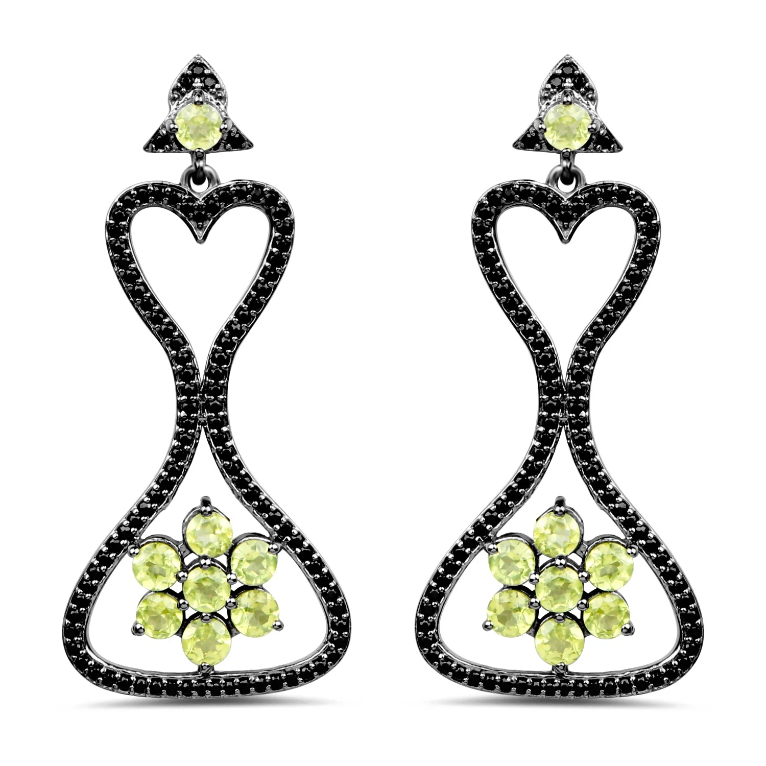 6.93 Carat Genuine Peridot and Black Spinel .925 Sterling Silver Earrings