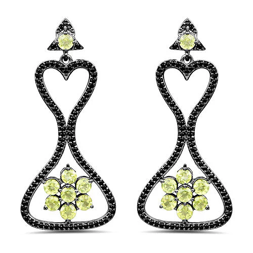 6.93 Carat Genuine Peridot and Black Spinel .925 Sterling Silver Earrings - Image 4