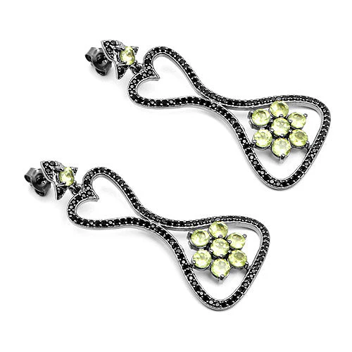 6.93 Carat Genuine Peridot and Black Spinel .925 Sterling Silver Earrings - Image 6