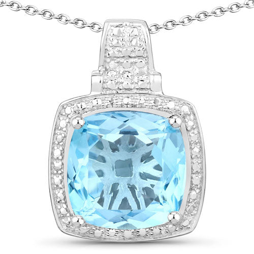 6.95 Carat Genuine Blue Topaz .925 Sterling Silver Pendant - Image 2
